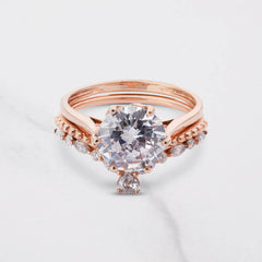 Solitaire Diamond Engagement Ring Set Vintage Wedding Band