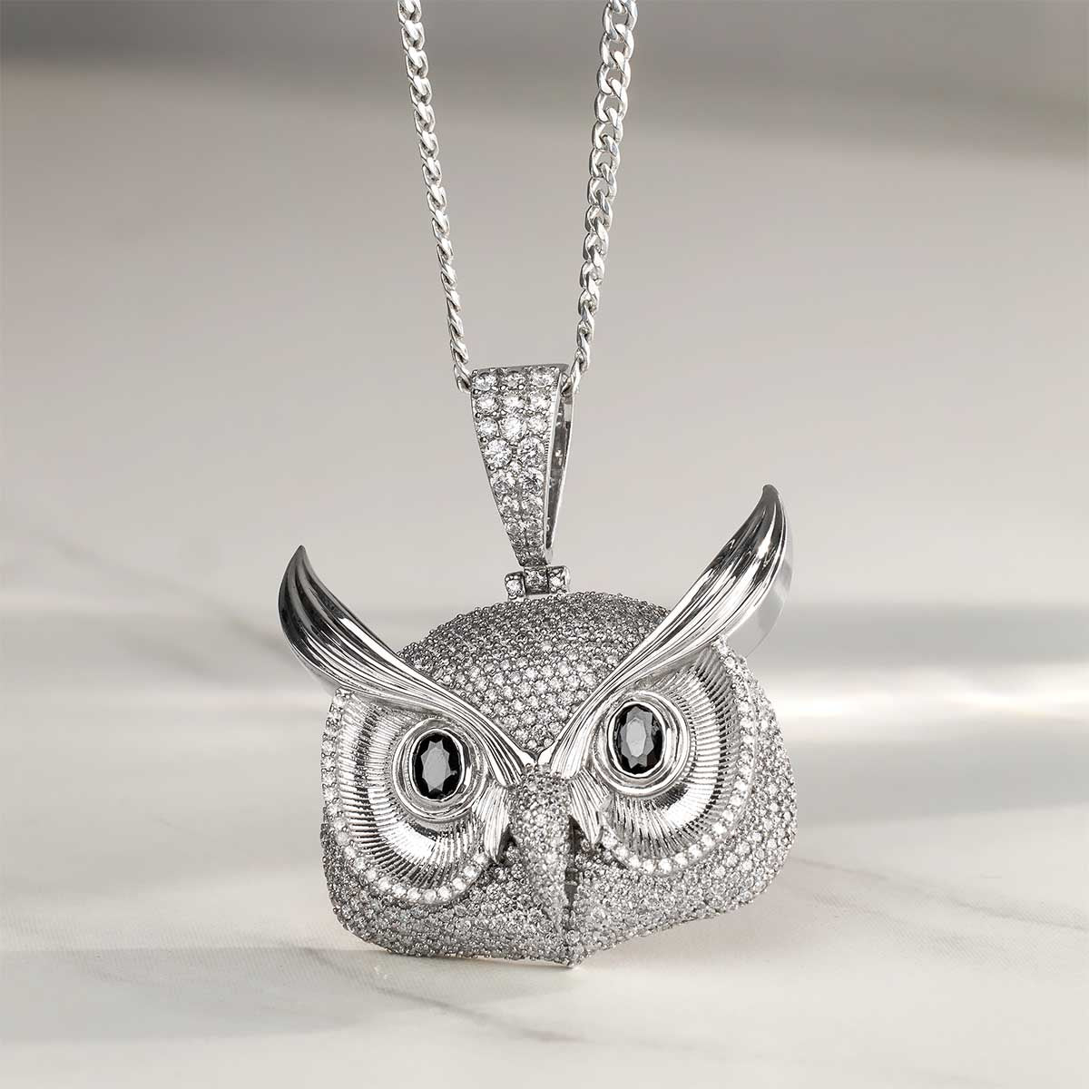 Iced Out Owl Pendant Necklace Locket With Chain Halloween Gothic Jewelry