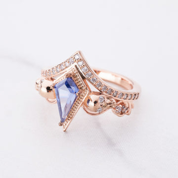 Skull Ring Blue Titanic Gemstone Kite Cut Engagement Ring Art Deco Rose Gold Gothic