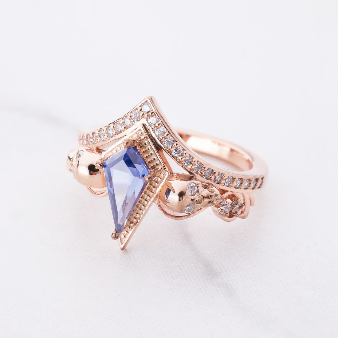 Art Deco Skull Ring Kite Cut Blue Titanic Gemstone Promise Ring