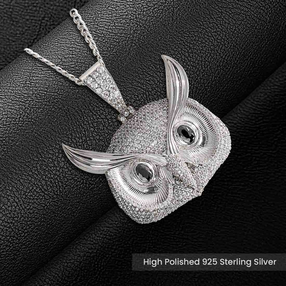 Iced Out Owl Pendant Necklace Locket With Chain Halloween Gothic Jewelry