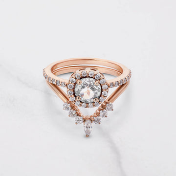 Halo Bridal Ring Set 1.25CT Cubic Zirconia Engagement Ring