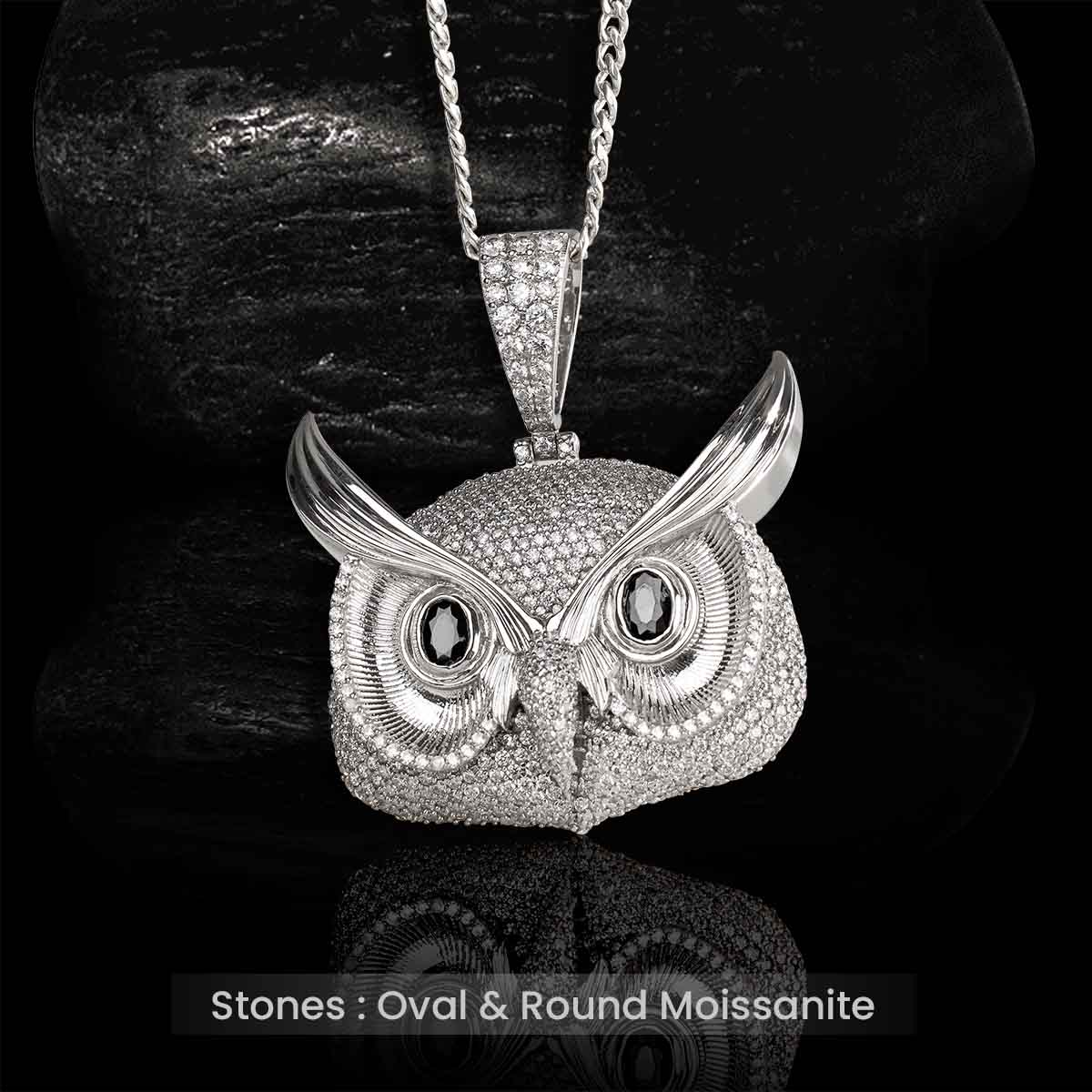 Iced Out Owl Pendant Necklace With Chain Moissanite Diamonds Halloween Jewelry Sterling Silver