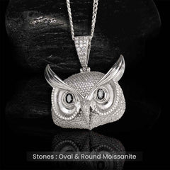 Iced Out Owl Pendant Necklace Moissanite Diamonds Halloween Jewelry Sterling Silver