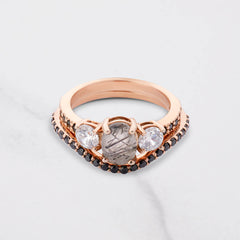 Rutilated Quartz Engagement Ring Set 3 Stone Bridal Rings
