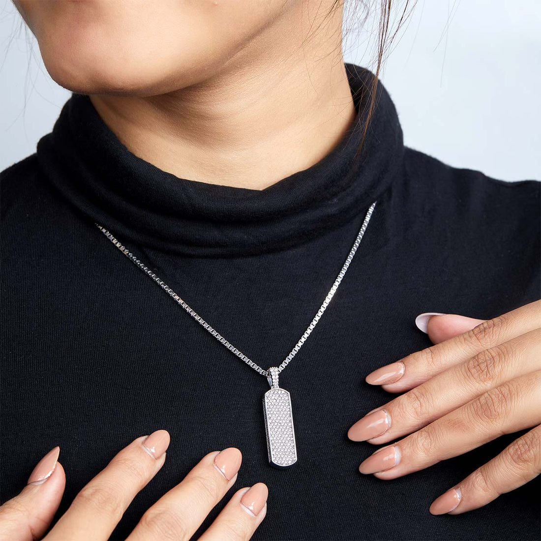 Iced Out Vertical Bar Necklace Hip Hop Pendant Unisex Jewelry Sterling Silver