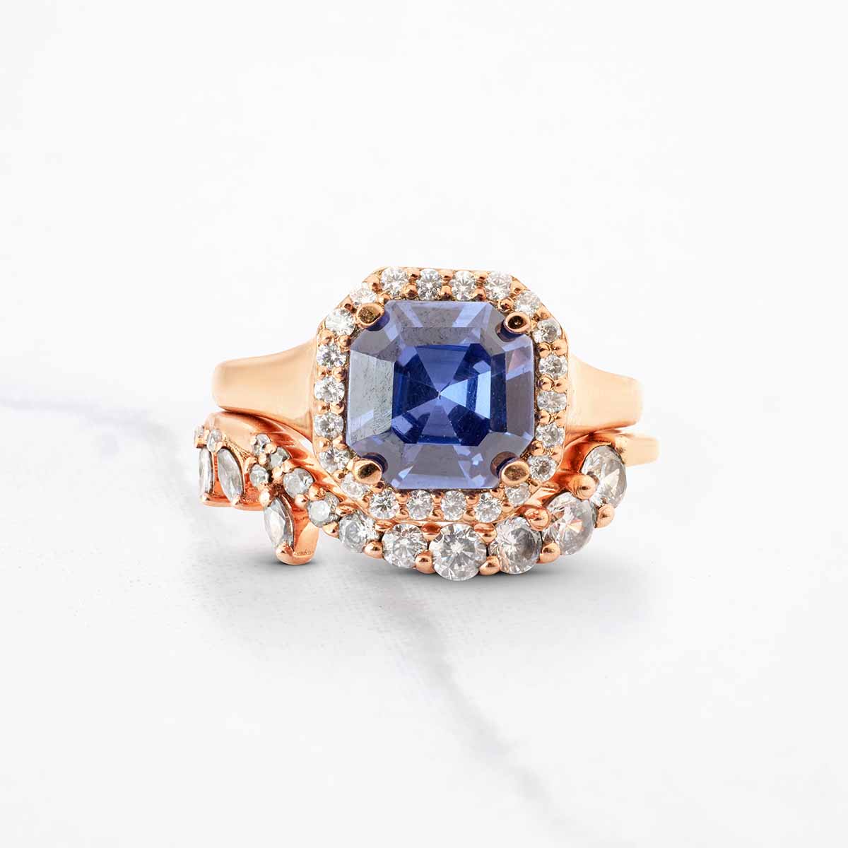 Statement Engagement Ring Set Blue Titanic Gemstone Halo