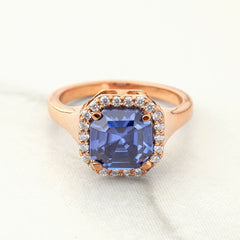 Blue Gemstone Statement Ring Halo Moissanite Engagement Ring