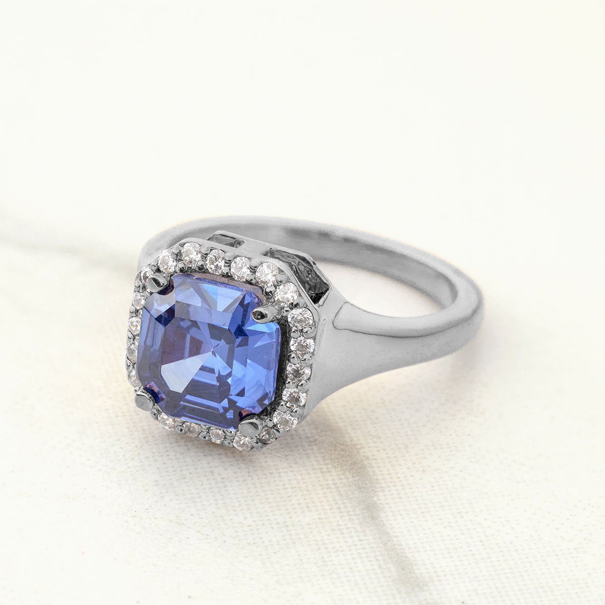 Statement Engagement Ring Set Blue Titanic Gemstone Halo