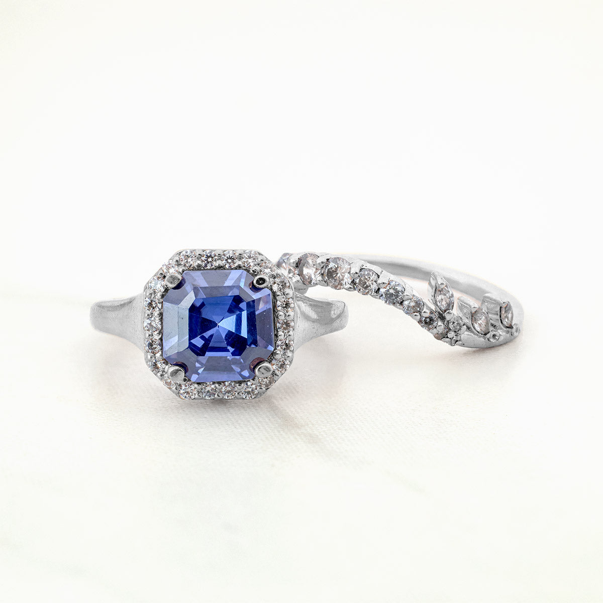 Statement Engagement Ring Set Blue Titanic Gemstone Halo