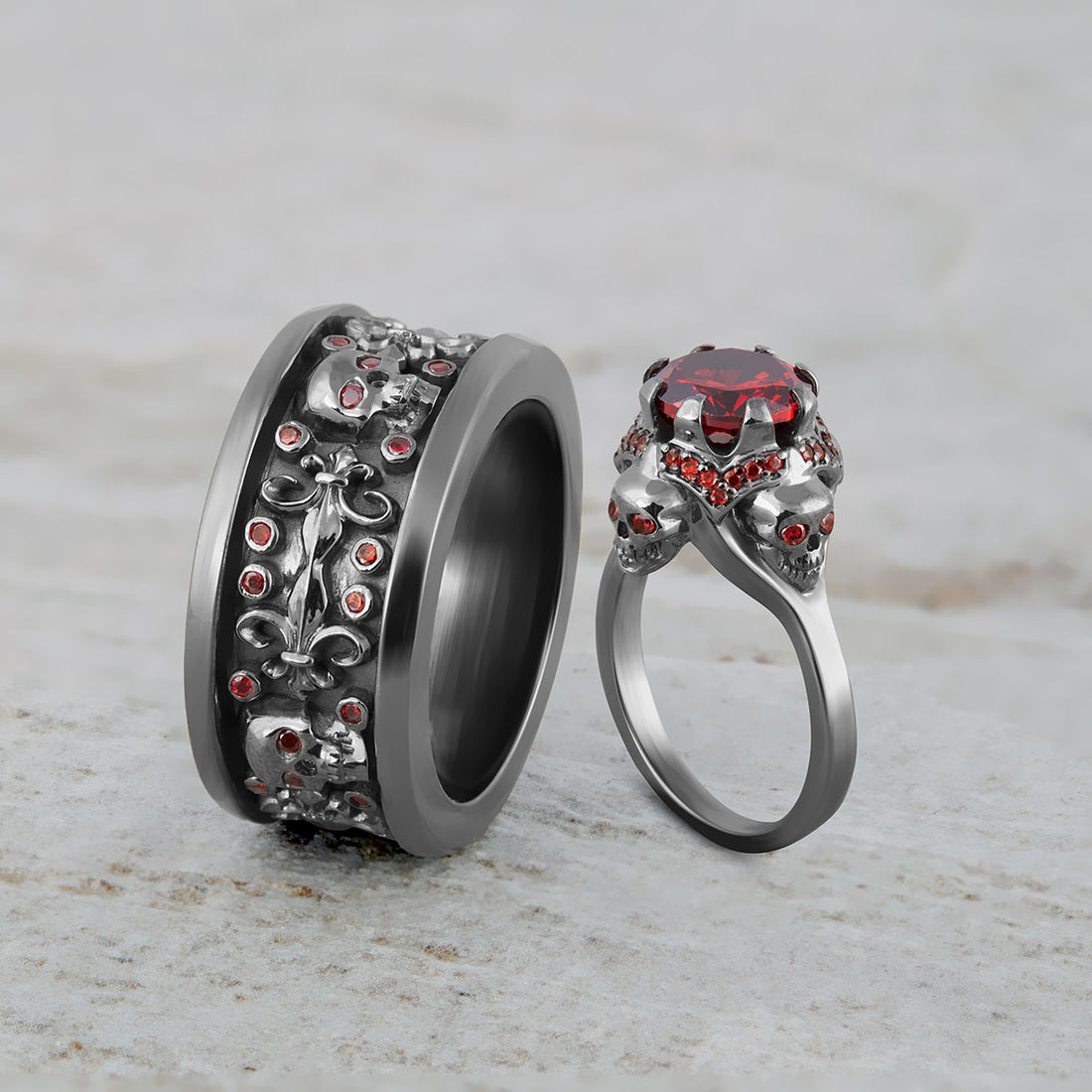 Couple Skull Ring Set