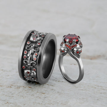 Couple Skull Ring Set