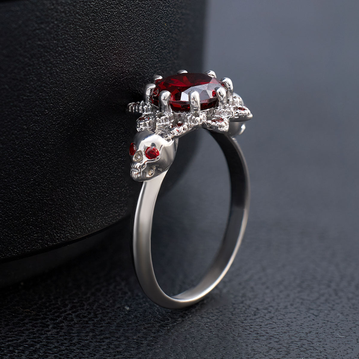 Red Garnet Skull Engagement Ring