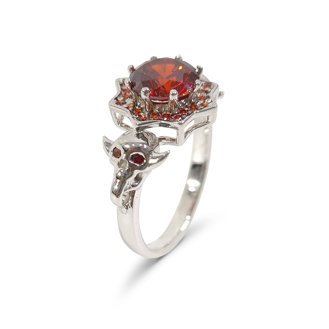 Vampire Skull Promise Ring 1.50ctw Orange Sapphire Skull Ring