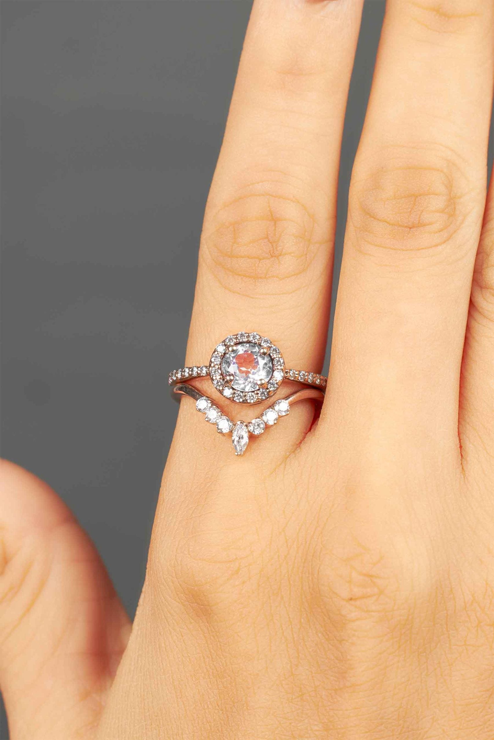 Halo Bridal Ring Set 1.25CT Cubic Zirconia Engagement Ring