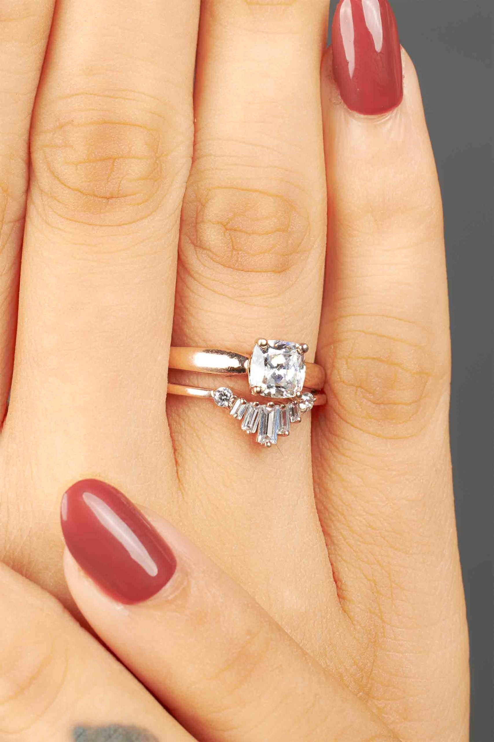 Solitaire Cushion Diamond Engagement Ring Tiara Wedding Band Bridal Set