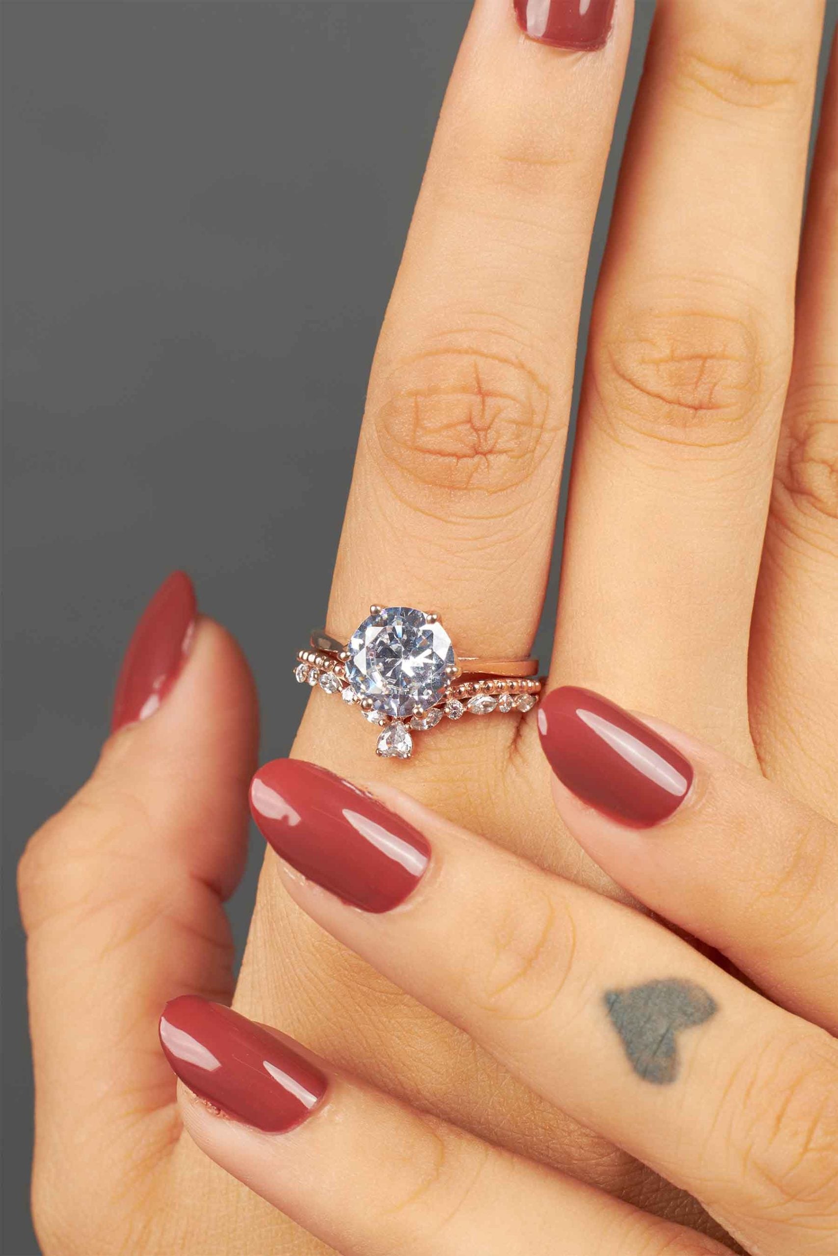 Solitaire Diamond Engagement Ring Set Vintage Wedding Band
