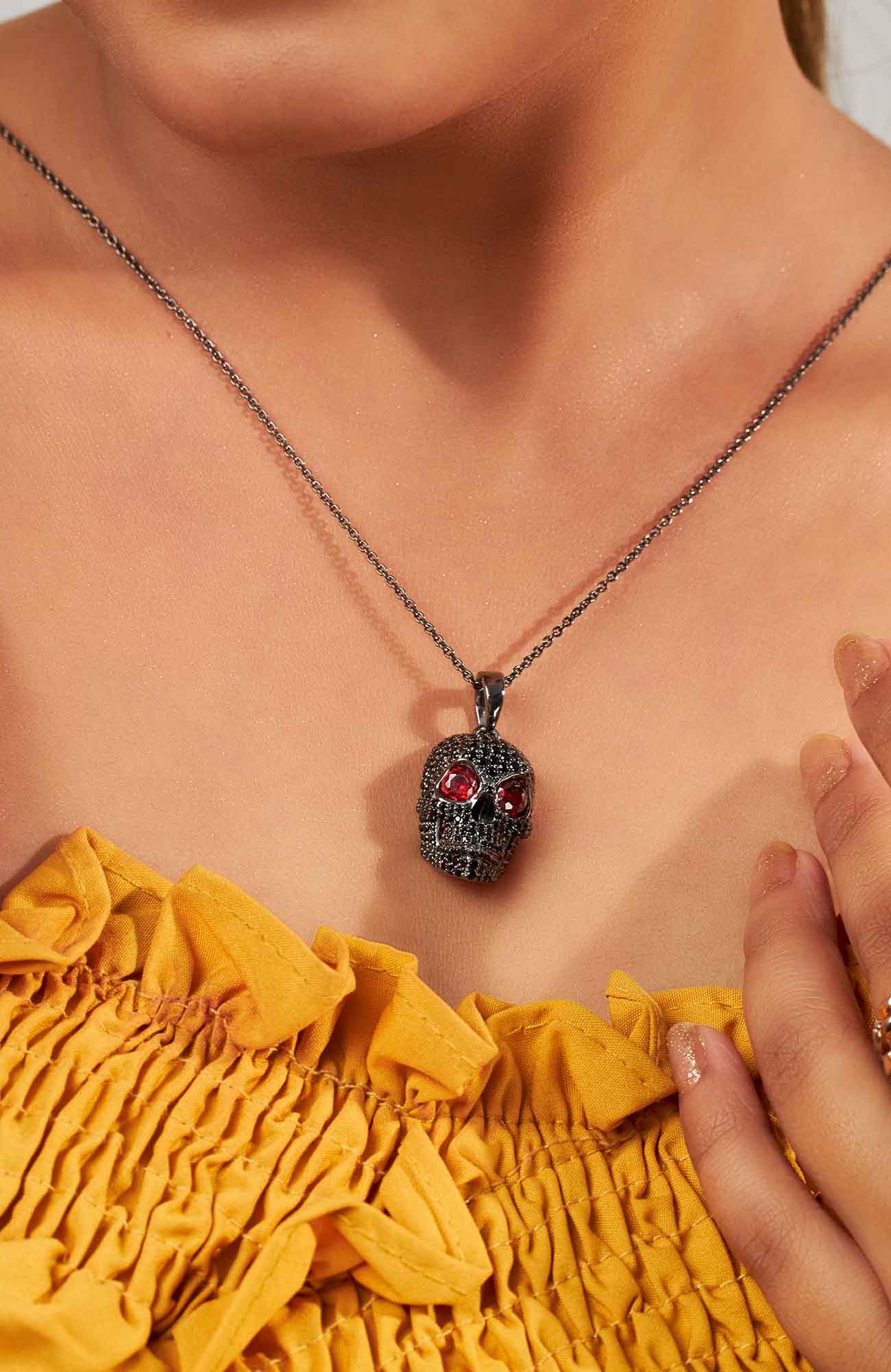 Black Moissanite Skull Pendant Necklace With Chain Halloween Gothic Biker Hip Hop Jewelry