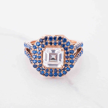 Double Halo Moissanite Ring Cocktail Engagement Ring Rose Gold
