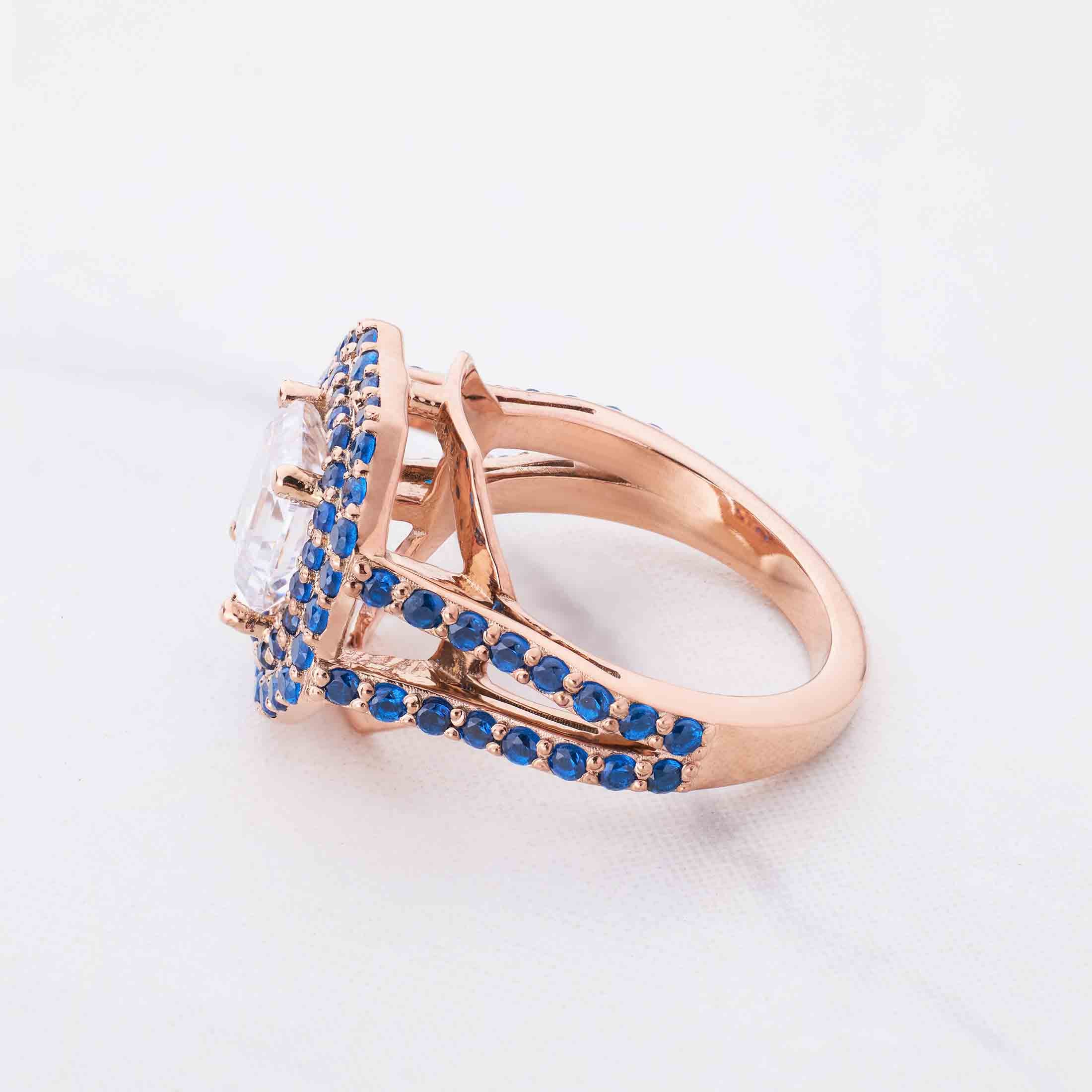 Double Halo Cocktail Ring Asscher Cut Diamond Engagement Ring