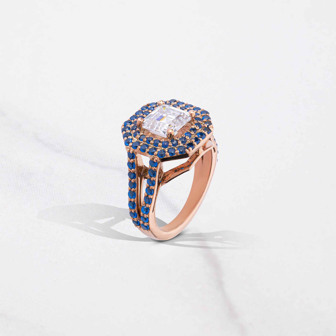 Double Halo Cocktail Ring Asscher Cut Diamond Engagement Ring