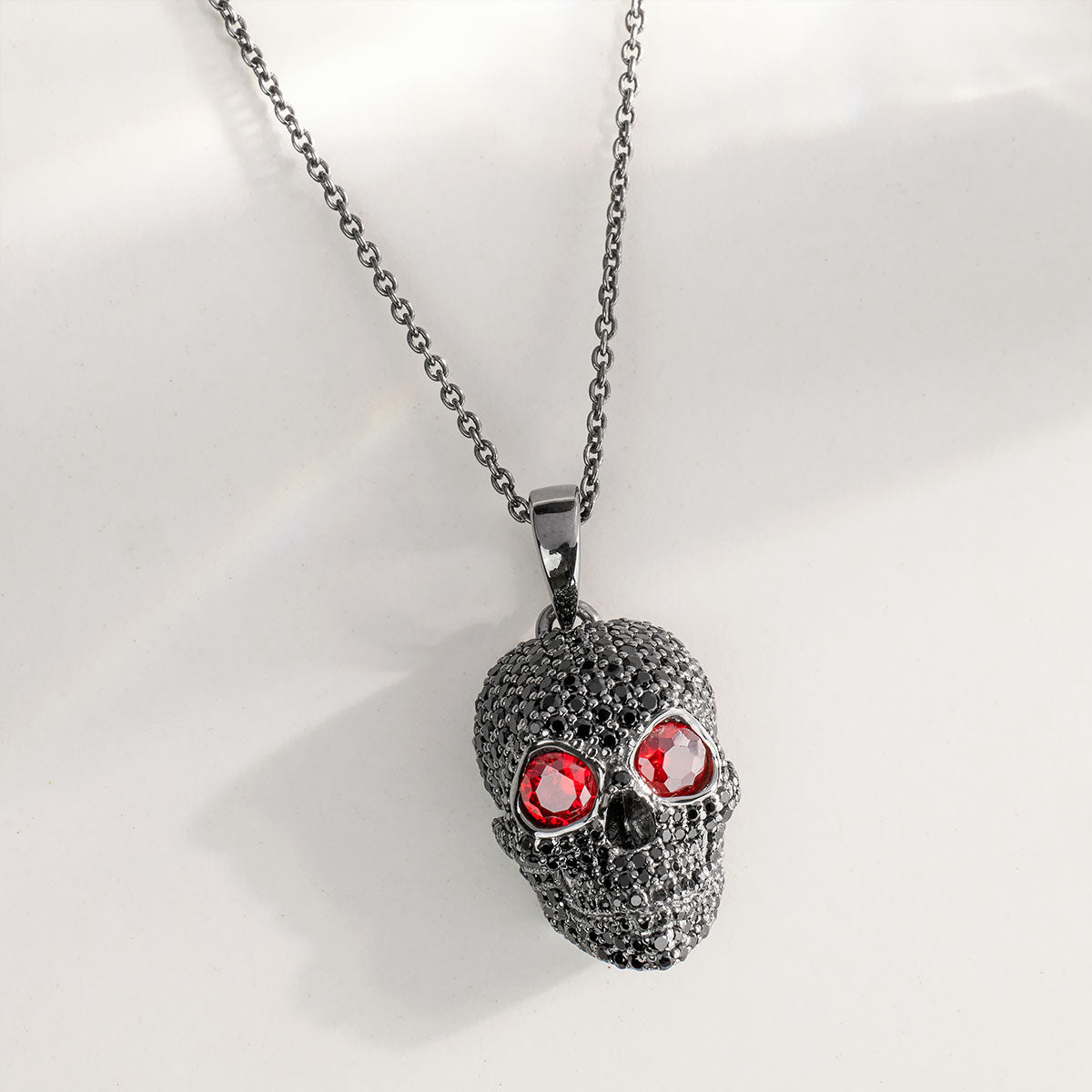 Black Moissanite Skull Pendant Necklace With Chain Halloween Gothic Biker Hip Hop Jewelry