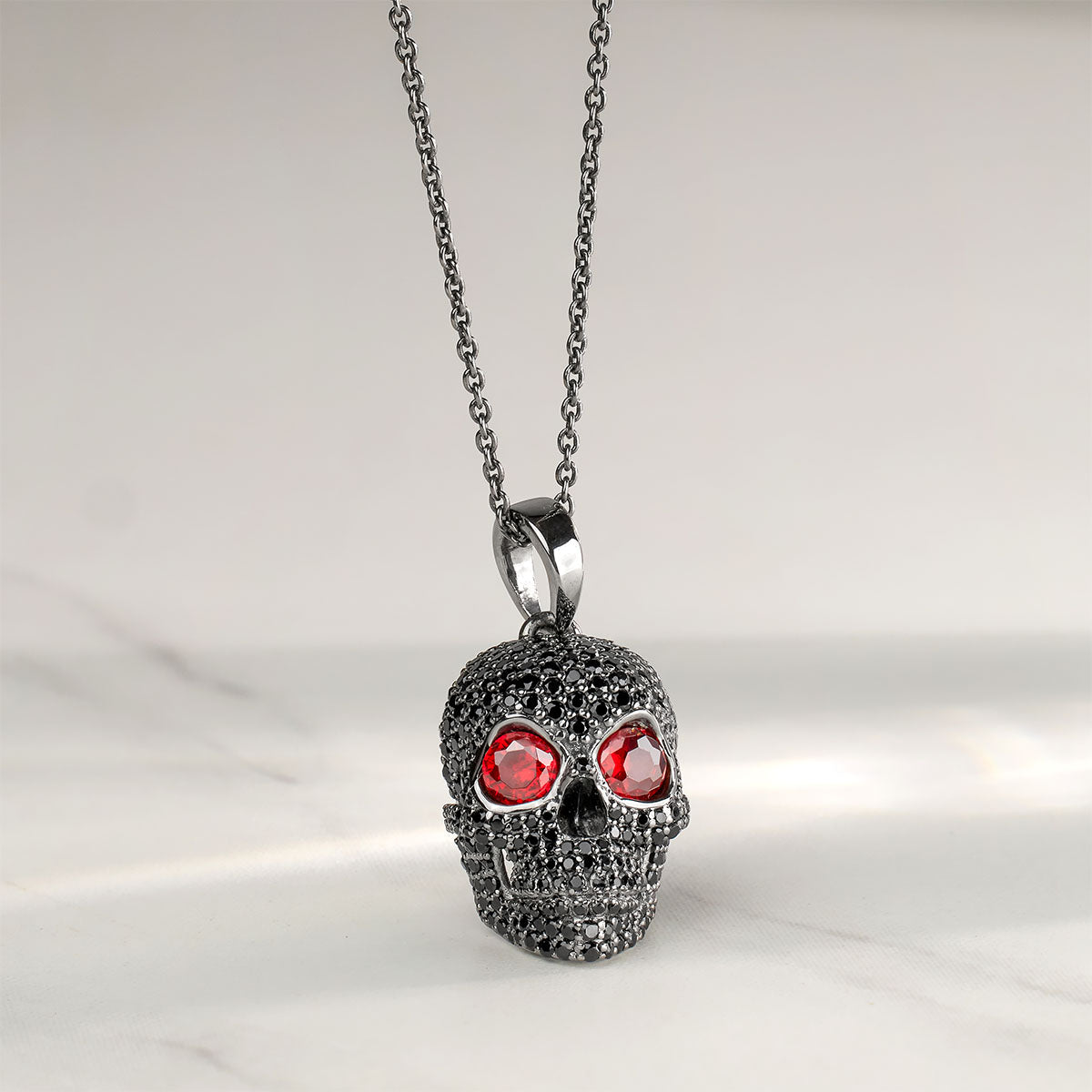 Black Moissanite Skull Pendant Necklace With Chain Halloween Gothic Biker Hip Hop Jewelry