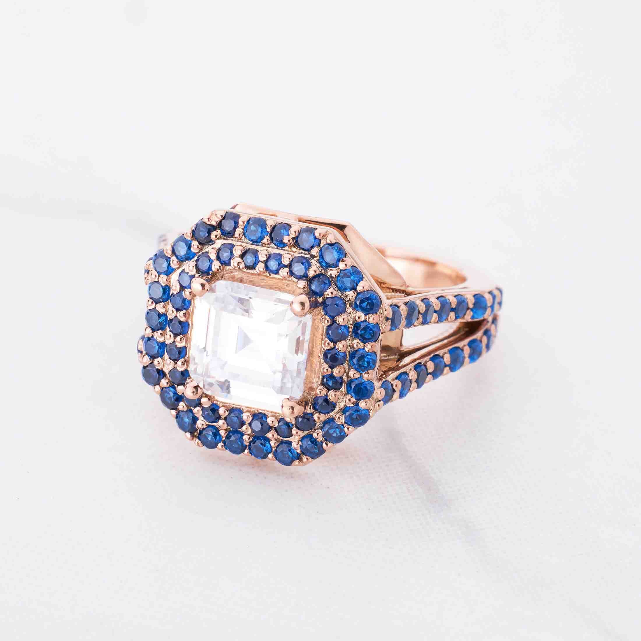 Double Halo Cocktail Ring Asscher Cut Diamond Engagement Ring