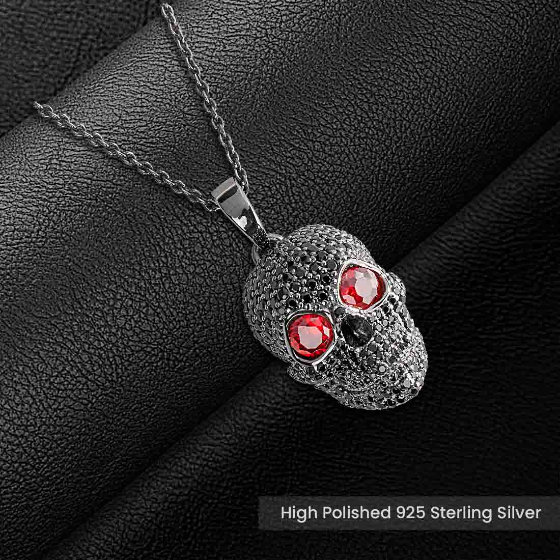 Black Moissanite Skull Pendant Necklace With Chain Halloween Gothic Biker Hip Hop Jewelry