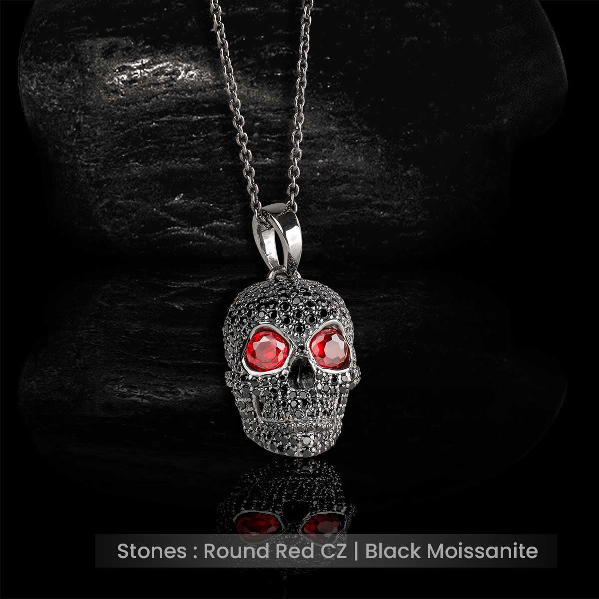 Black Moissanite Skull Pendant Necklace With Chain Halloween Gothic Biker Hip Hop Jewelry