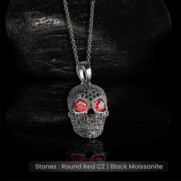 Black Moissanite Skull Pendant Necklace With Chain Halloween Gothic Biker Hip Hop Jewelry