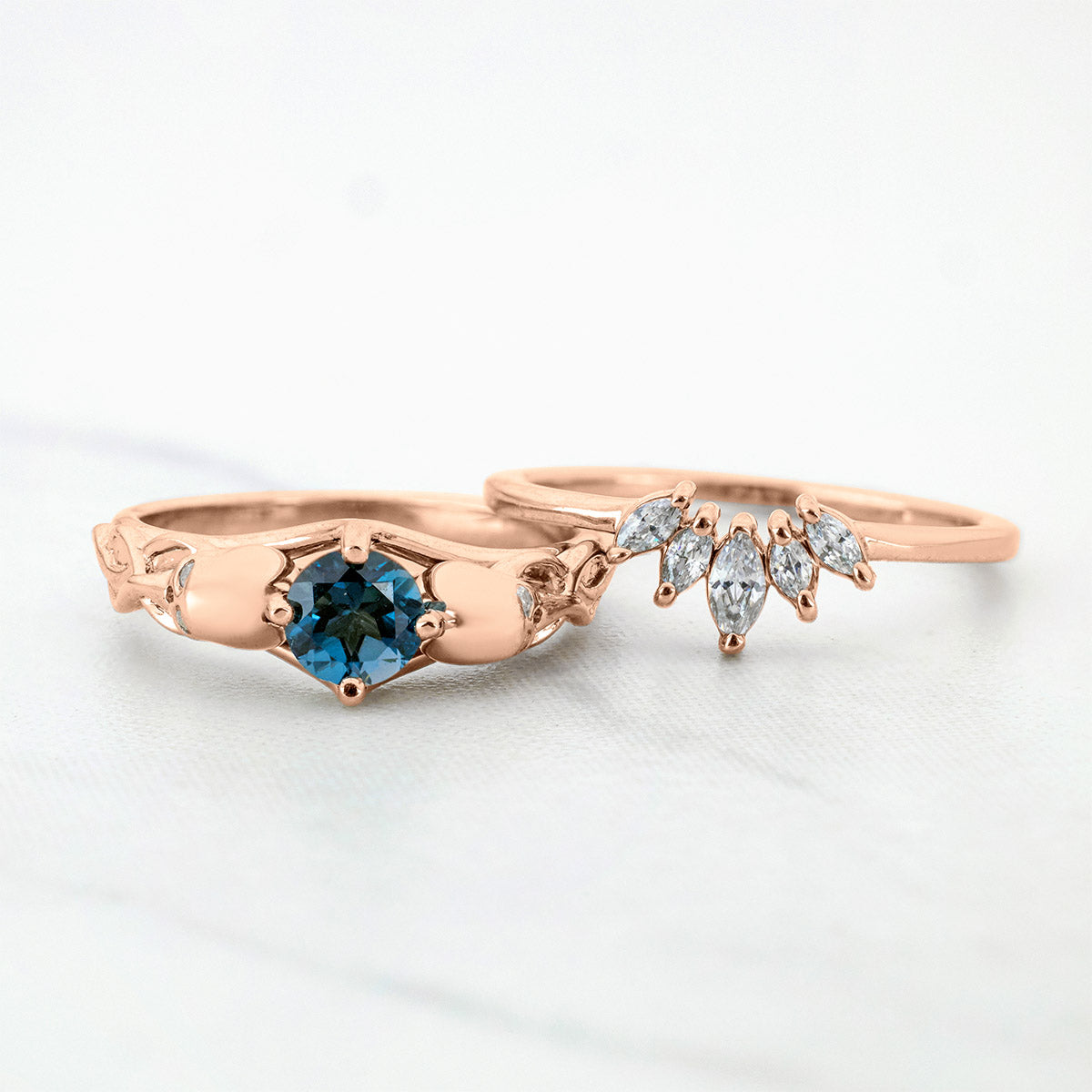 Skull and Snake Ring Set Natural London Blue Topaz Gothic Bridal Ring Tiara Wedding Band