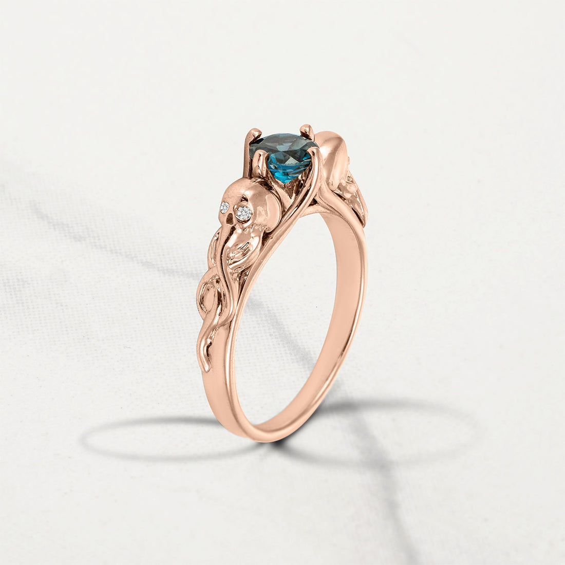 Natural London Blue Topaz Skull Ring Gothic Skull and Snake Engagement Ring