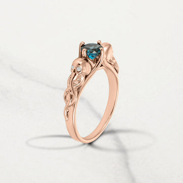 Natural London Blue Topaz Skull Ring Gothic Skull and Snake Engagement Ring