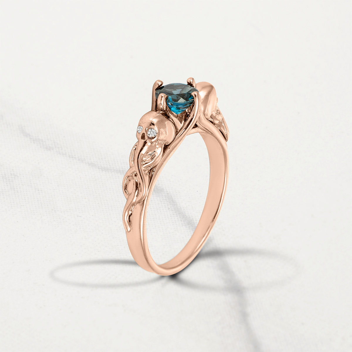 Skull and Snake Ring Set Natural London Blue Topaz Gothic Bridal Ring Tiara Wedding Band