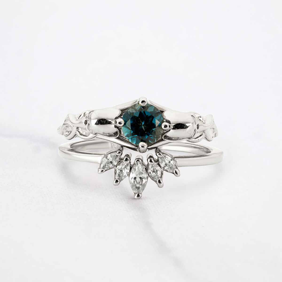 Skull and Snake Ring Set Natural London Blue Topaz Gothic Bridal Ring Tiara Wedding Band