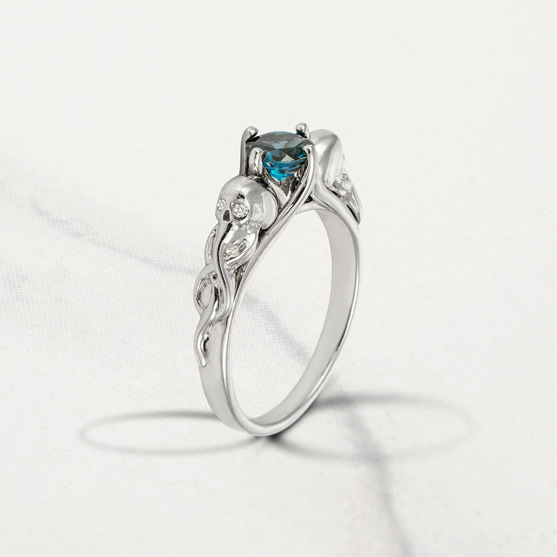 Natural London Blue Topaz Skull Ring Gothic Skull and Snake Engagement Ring