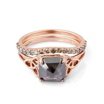 Solitaire Salt and Pepper Diamond Ring Set