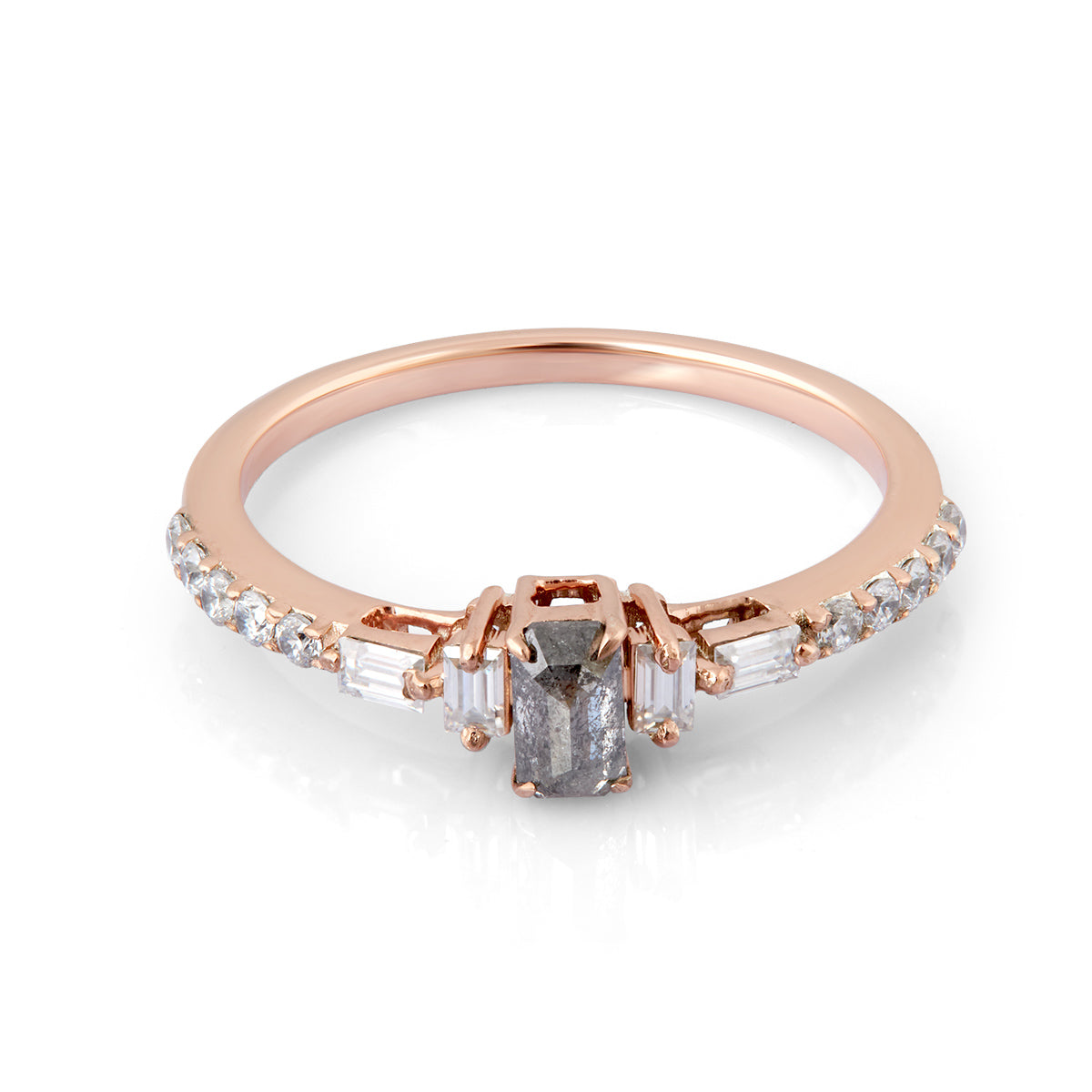 Salt and Pepper Natural Diamond Ring Rose Gold Promise Ring