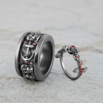 Rose Skull Engagement Ring Set