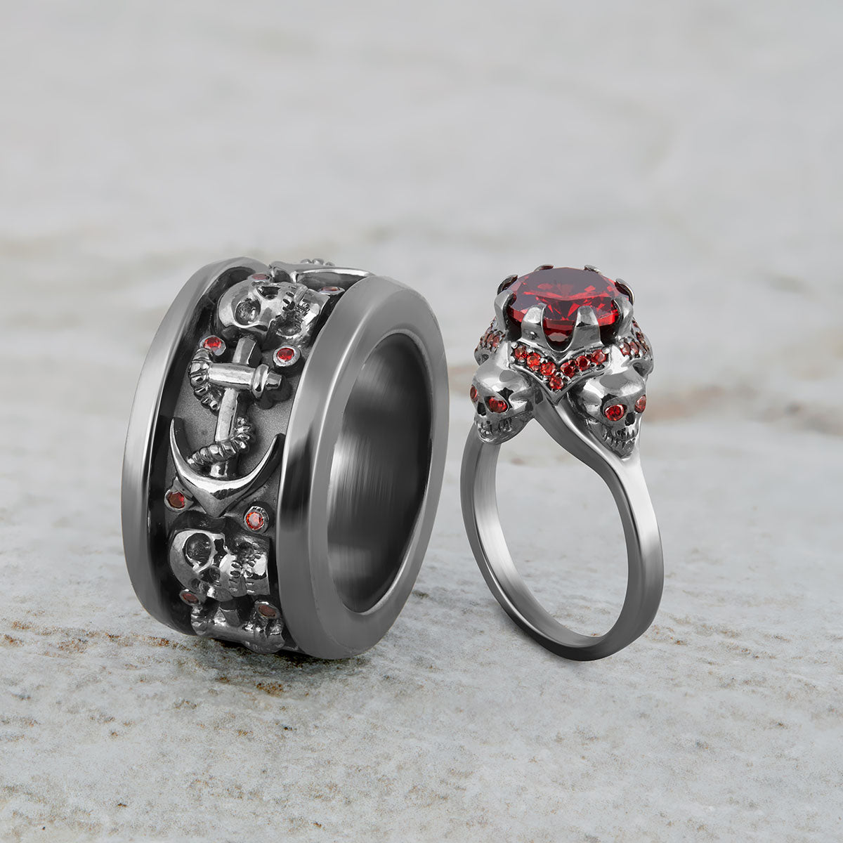 Till Death Skull Wedding Ring Set