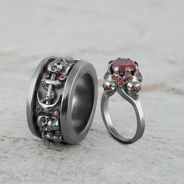 Till Death Skull Wedding Ring Set