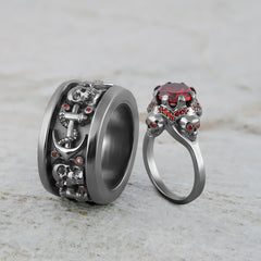 Till Death Skull Wedding Ring Set His and Her Gothic Couple Rings