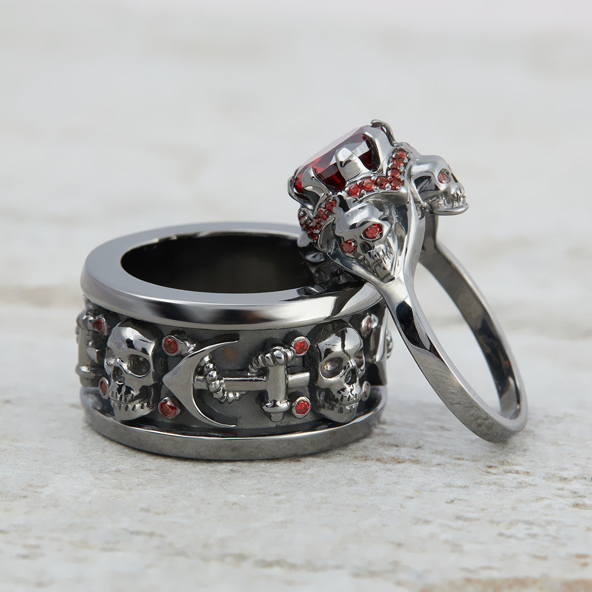 Till Death Skull Wedding Ring Set
