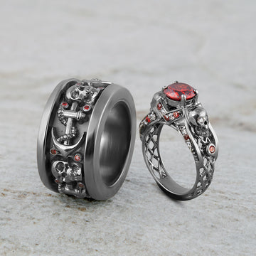 MESH SKULL WEDDING RING SET