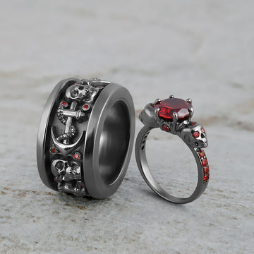 Vampire Skull Promise Ring Set