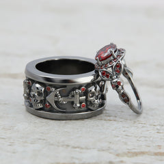 Matching Skull Wedding Rings His and Hers Gothic Couple Rings