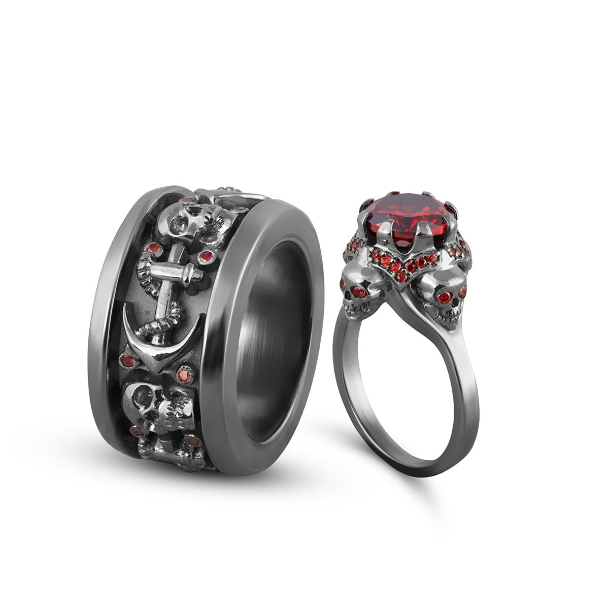 Till Death Skull Wedding Ring Set His and Her Gothic Couple Rings