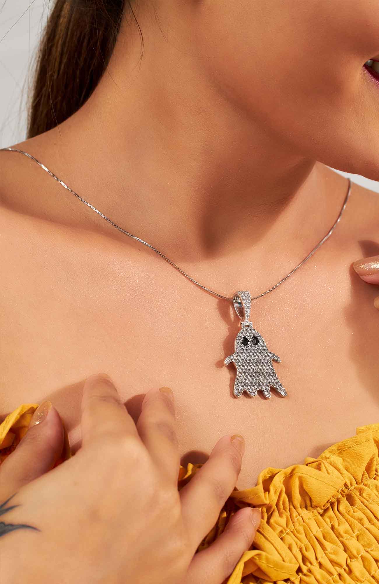 Icedout Ghost Pendant Necklace Halloween Jewelry AAA CZ Diamond