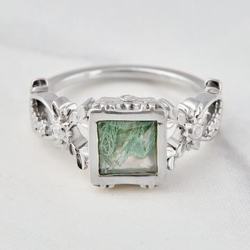 Floral Moss Agate Engagement Ring